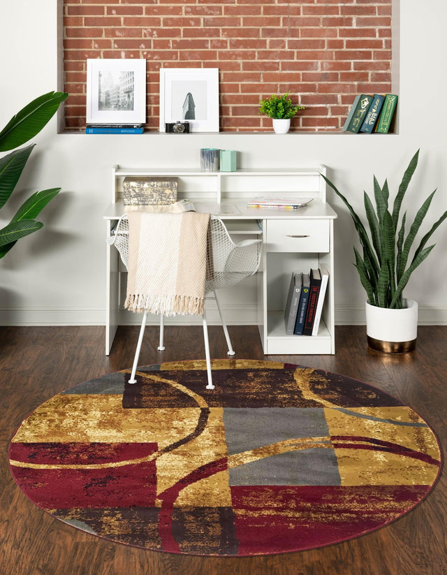 Multicolor 7' 10 x 7' 10 Barista Round Area Rug 100% Polypropylene Abstract Modern Geometric Carpet for Living Room Dining Office Dorm Room Decor for Sale at Rug Engine
