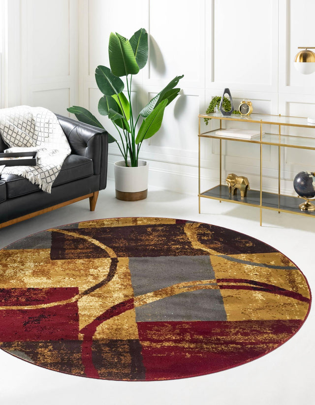 Multicolor 7' 10 x 7' 10 Barista Round Area Rug 100% Polypropylene Abstract Modern Geometric Carpet for Living Room Dining Office Dorm Room Decor for Sale at Rug Engine