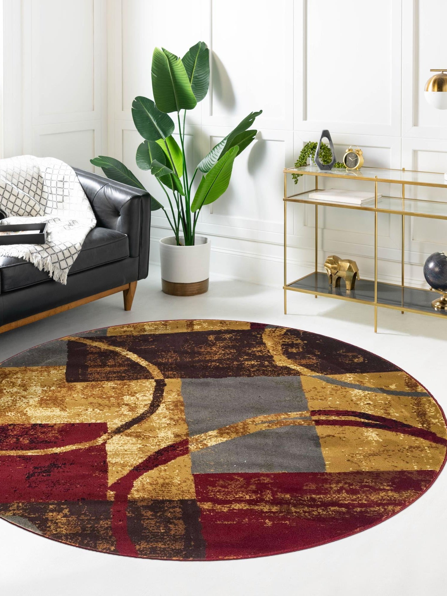 Multicolor 6' 1 x 6' 1 Barista Round Area Rug 100% Polypropylene Abstract Modern Geometric Carpet for Living Room Dining Office Dorm Room Decor for Sale at Rug Engine
