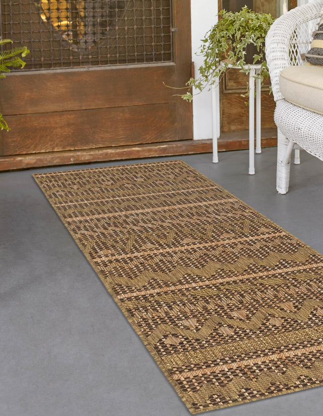 Light Brown 2' x 6' 1 Outdoor Modern Runner Area Rug Weather Resistant for Patio, Deck, Terrace, Balcony, Porch 100% Polypropylene Modern Outside Carpet for Sale at Rug Engine