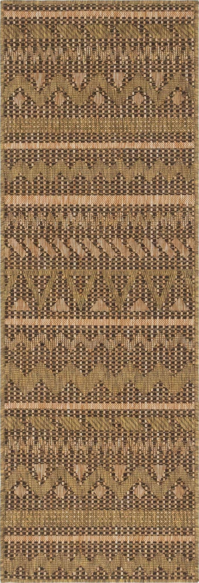 Light Brown 2' x 6' 1 Outdoor Modern Runner Area Rug Weather Resistant for Patio, Deck, Terrace, Balcony, Porch 100% Polypropylene Modern Outside Carpet for Sale at Rug Engine
