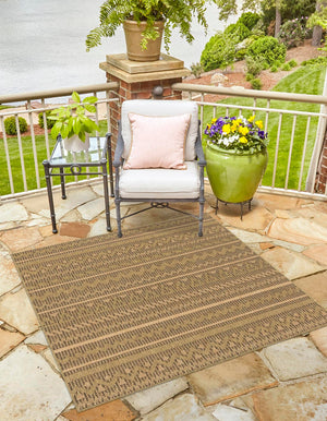 Light Brown 6' 1 x 6' 1 Outdoor Modern Square Area Rug Weather Resistant for Patio, Deck, Terrace, Balcony, Porch 100% Polypropylene Modern Outside Carpet for Sale at Rug Engine