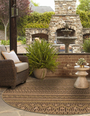 Light Brown 6' x 6' Outdoor Modern Round Area Rug Weather Resistant for Patio, Deck, Terrace, Balcony, Porch 100% Polypropylene Modern Outside Carpet for Sale at Rug Engine