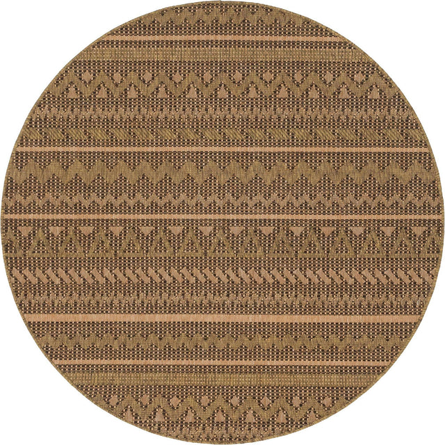 Light Brown 6' x 6' Outdoor Modern Round Area Rug Weather Resistant for Patio, Deck, Terrace, Balcony, Porch 100% Polypropylene Modern Outside Carpet for Sale at Rug Engine