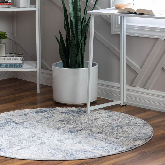 Cream 4' 1 x 4' 1 Caspian Round Area Rug 60% Polypropylene & 40% Polyester With Cotton Backing Modern Chic Carpet for Home Interior Design Decorating for Sale at Rug Engine