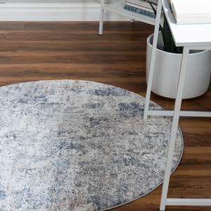 Cream 4' 1 x 4' 1 Caspian Round Area Rug 60% Polypropylene & 40% Polyester With Cotton Backing Modern Chic Carpet for Home Interior Design Decorating for Sale at Rug Engine