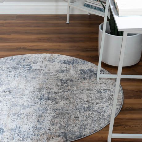 Cream 4' 1 x 4' 1 Caspian Round Area Rug 60% Polypropylene & 40% Polyester With Cotton Backing Modern Chic Carpet for Home Interior Design Decorating for Sale at Rug Engine