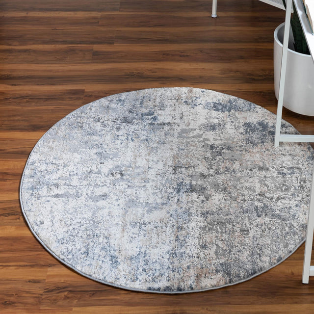 Cream 4' 1 x 4' 1 Caspian Round Area Rug 60% Polypropylene & 40% Polyester With Cotton Backing Modern Chic Carpet for Home Interior Design Decorating for Sale at Rug Engine