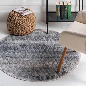 Gray 4' 1 x 4' 1 Caspian Round Area Rug 60% Polypropylene & 40% Polyester With Cotton Backing Modern Chic Carpet for Home Interior Design Decorating for Sale at Rug Engine