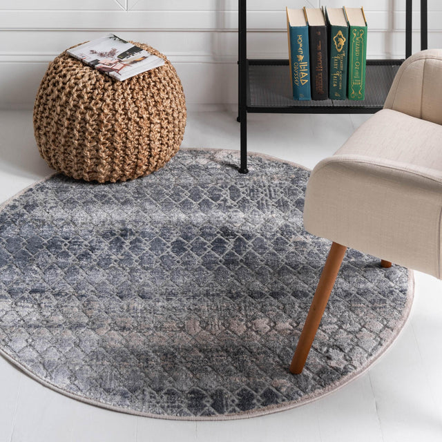 Gray 4' 1 x 4' 1 Caspian Round Area Rug 60% Polypropylene & 40% Polyester With Cotton Backing Modern Chic Carpet for Home Interior Design Decorating for Sale at Rug Engine