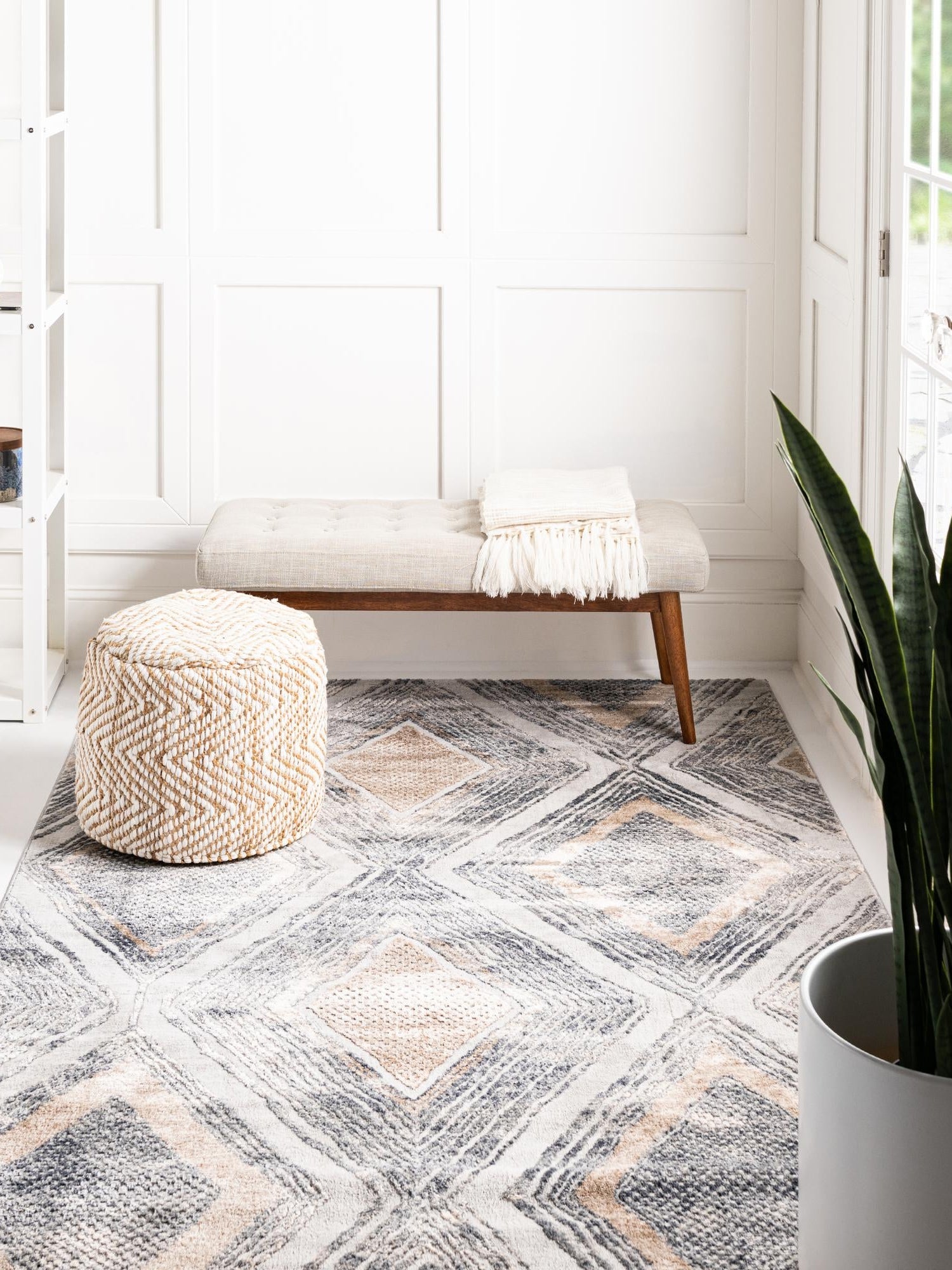 Gray Cream 7' 10 x 11' Caspian Rectangle Area Rug 60% Polypropylene & 40% Polyester With Cotton Backing Modern Chic Carpet for Home Interior Design Decorating for Sale at Rug Engine