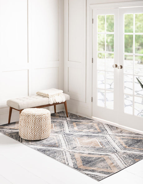 Gray Cream 4' 1 x 6' 1 Caspian Rectangle Area Rug 60% Polypropylene & 40% Polyester With Cotton Backing Modern Chic Carpet for Home Interior Design Decorating for Sale at Rug Engine