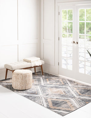 Gray Cream 8' x 10' Caspian Rectangle Area Rug 60% Polypropylene & 40% Polyester With Cotton Backing Modern Chic Carpet for Home Interior Design Decorating for Sale at Rug Engine