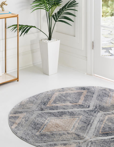 Gray Cream 5' 3 x 5' 3 Caspian Round Area Rug 60% Polypropylene & 40% Polyester With Cotton Backing Modern Chic Carpet for Home Interior Design Decorating for Sale at Rug Engine