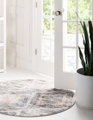 Gray Cream 5' 3 x 5' 3 Caspian Round Area Rug 60% Polypropylene & 40% Polyester With Cotton Backing Modern Chic Carpet for Home Interior Design Decorating for Sale at Rug Engine