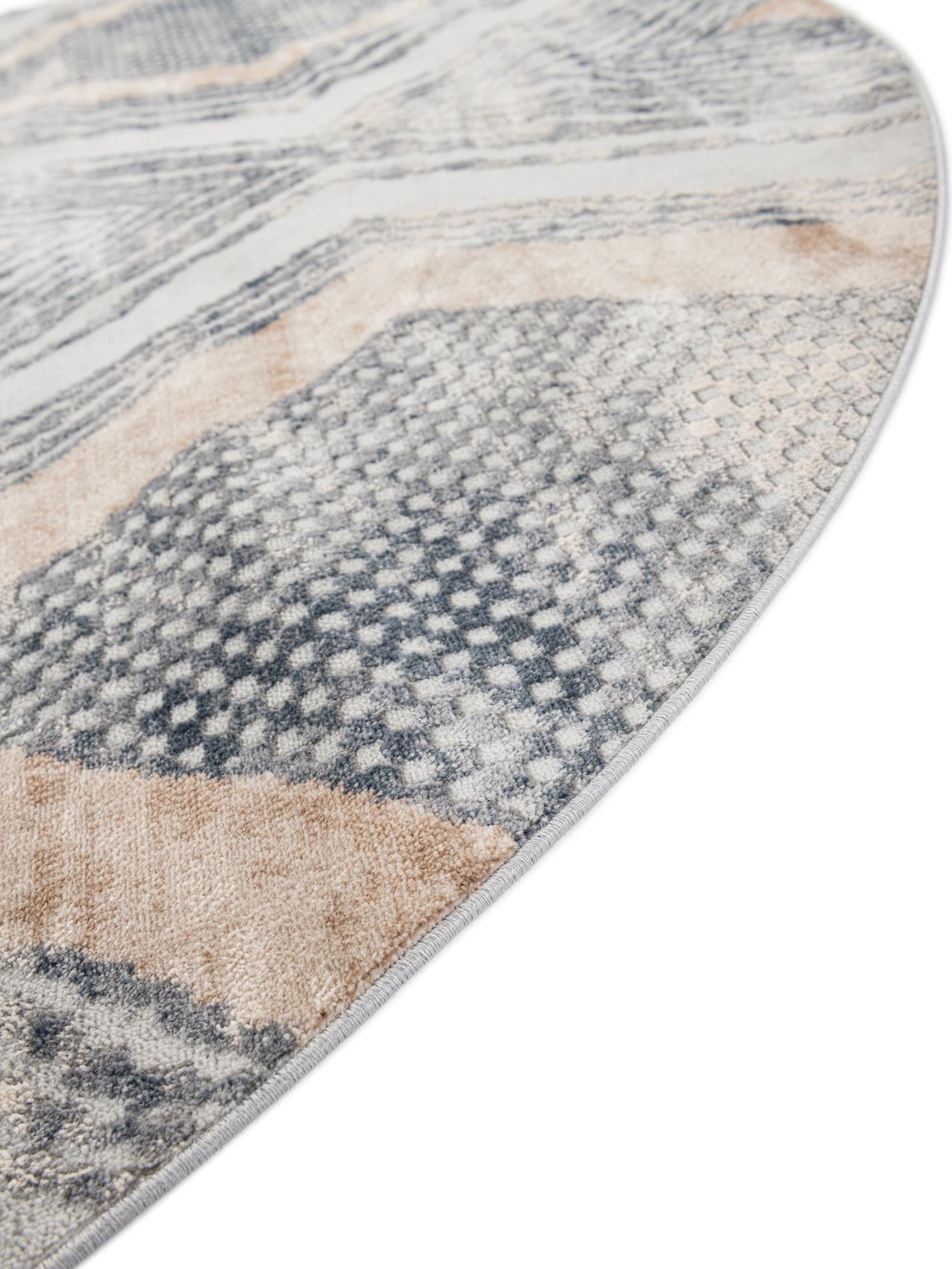Gray Cream 7' 10 x 7' 10 Caspian Round Area Rug 60% Polypropylene & 40% Polyester With Cotton Backing Modern Chic Carpet for Home Interior Design Decorating for Sale at Rug Engine