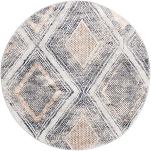 Gray Cream 4' 1 x 4' 1 Caspian Round Area Rug 60% Polypropylene & 40% Polyester With Cotton Backing Modern Chic Carpet for Home Interior Design Decorating for Sale at Rug Engine