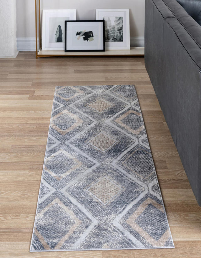 Gray Cream 2' 7 x 10' Caspian Runner Area Rug 60% Polypropylene & 40% Polyester With Cotton Backing Modern Chic Carpet for Home Interior Design Decorating for Sale at Rug Engine