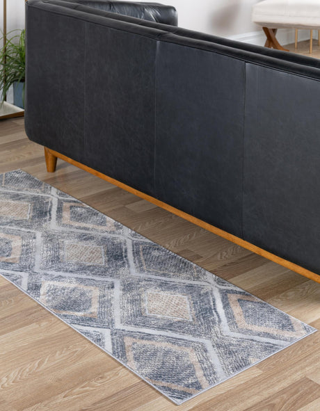 Gray Cream 2' x 8' Caspian Runner Area Rug 60% Polypropylene & 40% Polyester With Cotton Backing Modern Chic Carpet for Home Interior Design Decorating for Sale at Rug Engine