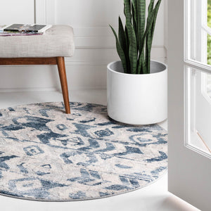Gray Cream 4' 1 x 4' 1 Caspian Round Area Rug 60% Polypropylene & 40% Polyester With Cotton Backing Modern Chic Carpet for Home Interior Design Decorating for Sale at Rug Engine
