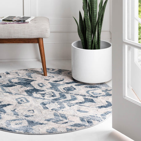 Gray Cream 4' 1 x 4' 1 Caspian Round Area Rug 60% Polypropylene & 40% Polyester With Cotton Backing Modern Chic Carpet for Home Interior Design Decorating for Sale at Rug Engine
