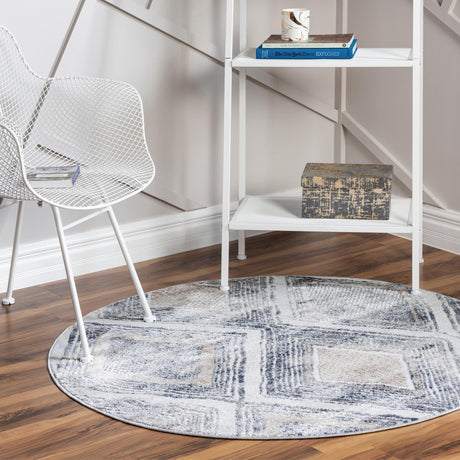 Gray Cream 5' 3 x 5' 3 Caspian Round Area Rug 60% Polypropylene & 40% Polyester With Cotton Backing Modern Chic Carpet for Home Interior Design Decorating for Sale at Rug Engine
