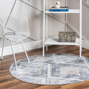 Gray Cream 7' 10 x 7' 10 Caspian Round Area Rug 60% Polypropylene & 40% Polyester With Cotton Backing Modern Chic Carpet for Home Interior Design Decorating for Sale at Rug Engine