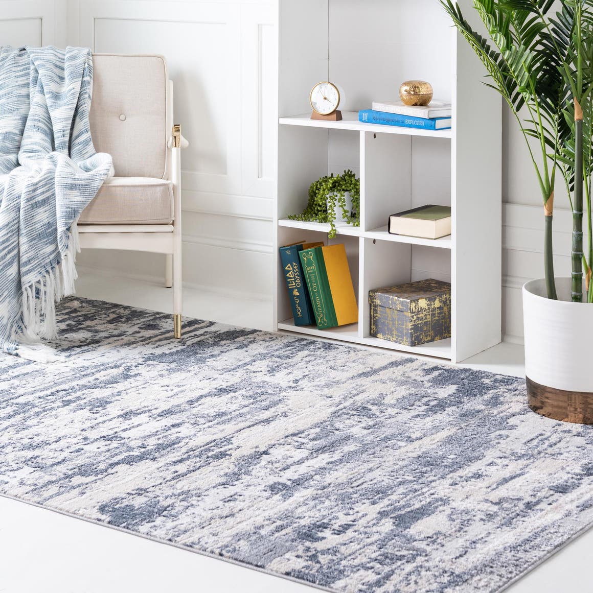 Gray 4' 1 x 6' 1 Caspian Rectangle Area Rug 60% Polypropylene & 40% Polyester With Cotton Backing Modern Chic Carpet for Home Interior Design Decorating for Sale at Rug Engine