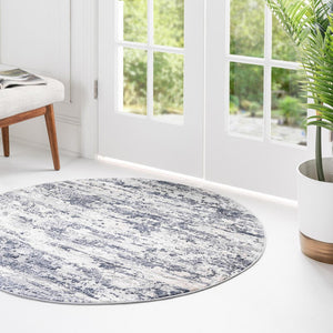 Gray 4' 1 x 4' 1 Caspian Round Area Rug 60% Polypropylene & 40% Polyester With Cotton Backing Modern Chic Carpet for Home Interior Design Decorating for Sale at Rug Engine