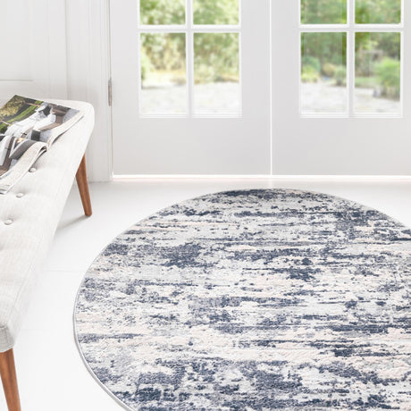 Gray 4' 1 x 4' 1 Caspian Round Area Rug 60% Polypropylene & 40% Polyester With Cotton Backing Modern Chic Carpet for Home Interior Design Decorating for Sale at Rug Engine