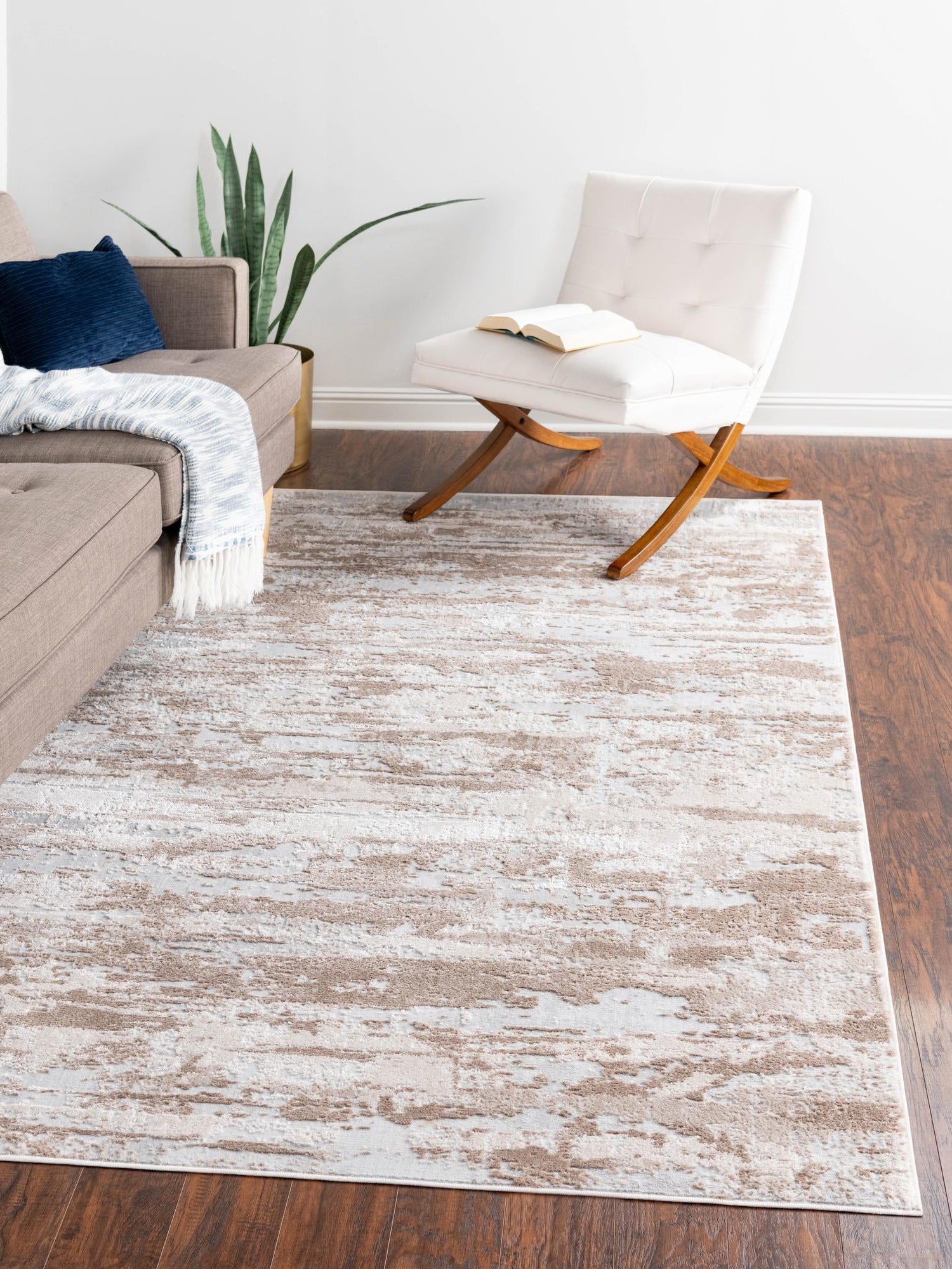 Beige 8' x 10' Caspian Rectangle Area Rug 60% Polypropylene & 40% Polyester With Cotton Backing Modern Chic Carpet for Home Interior Design Decorating for Sale at Rug Engine