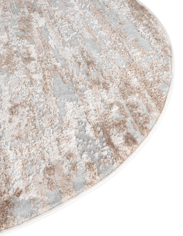 Beige 4' 1 x 4' 1 Caspian Round Area Rug 60% Polypropylene & 40% Polyester With Cotton Backing Modern Chic Carpet for Home Interior Design Decorating for Sale at Rug Engine