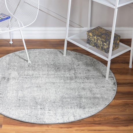 Gray 7' 10 x 7' 10 Caspian Round Area Rug 60% Polypropylene & 40% Polyester With Cotton Backing Modern Chic Carpet for Home Interior Design Decorating for Sale at Rug Engine