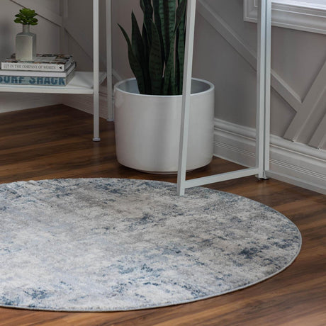 Gray Blue 4' 1 x 4' 1 Caspian Round Area Rug 60% Polypropylene & 40% Polyester With Cotton Backing Modern Chic Carpet for Home Interior Design Decorating for Sale at Rug Engine