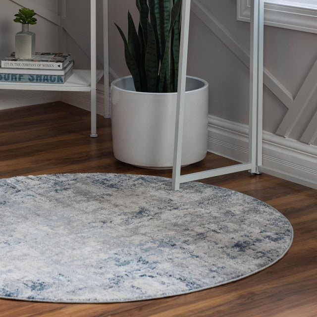 Gray Blue 5' 3 x 5' 3 Caspian Round Area Rug 60% Polypropylene & 40% Polyester With Cotton Backing Modern Chic Carpet for Home Interior Design Decorating for Sale at Rug Engine