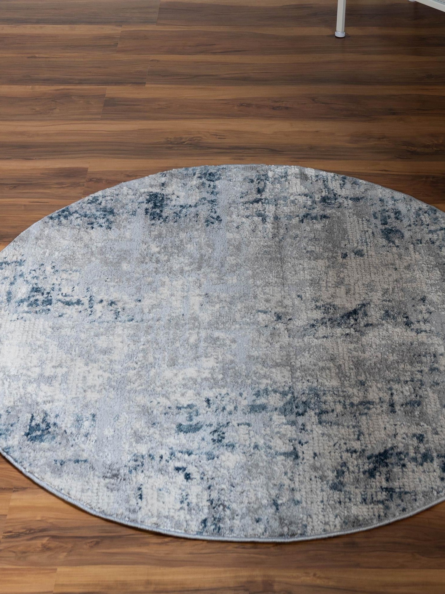Gray Blue 5' 3 x 5' 3 Caspian Round Area Rug 60% Polypropylene & 40% Polyester With Cotton Backing Modern Chic Carpet for Home Interior Design Decorating for Sale at Rug Engine