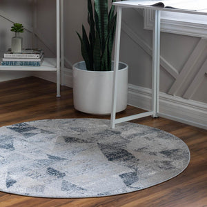 Gray 4' 1 x 4' 1 Caspian Round Area Rug 60% Polypropylene & 40% Polyester With Cotton Backing Modern Chic Carpet for Home Interior Design Decorating for Sale at Rug Engine