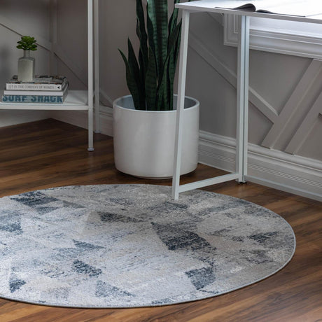 Gray 4' 1 x 4' 1 Caspian Round Area Rug 60% Polypropylene & 40% Polyester With Cotton Backing Modern Chic Carpet for Home Interior Design Decorating for Sale at Rug Engine
