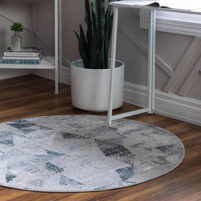 Gray 4' 1 x 4' 1 Caspian Round Area Rug 60% Polypropylene & 40% Polyester With Cotton Backing Modern Chic Carpet for Home Interior Design Decorating for Sale at Rug Engine