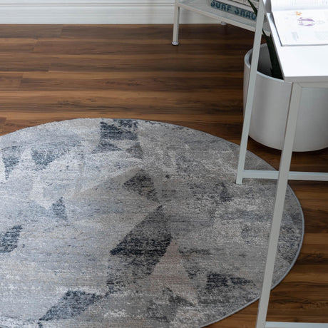 Gray 4' 1 x 4' 1 Caspian Round Area Rug 60% Polypropylene & 40% Polyester With Cotton Backing Modern Chic Carpet for Home Interior Design Decorating for Sale at Rug Engine