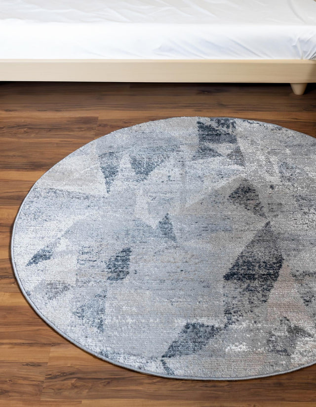 Gray 4' 1 x 4' 1 Caspian Round Area Rug 60% Polypropylene & 40% Polyester With Cotton Backing Modern Chic Carpet for Home Interior Design Decorating for Sale at Rug Engine