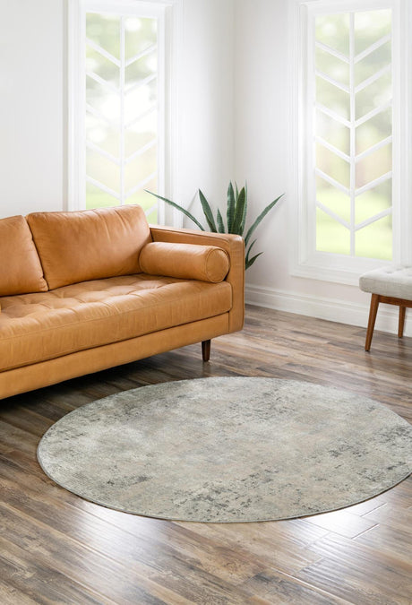Gray 4' 1 x 4' 1 Caspian Round Area Rug 60% Polypropylene & 40% Polyester With Cotton Backing Modern Chic Carpet for Home Interior Design Decorating for Sale at Rug Engine