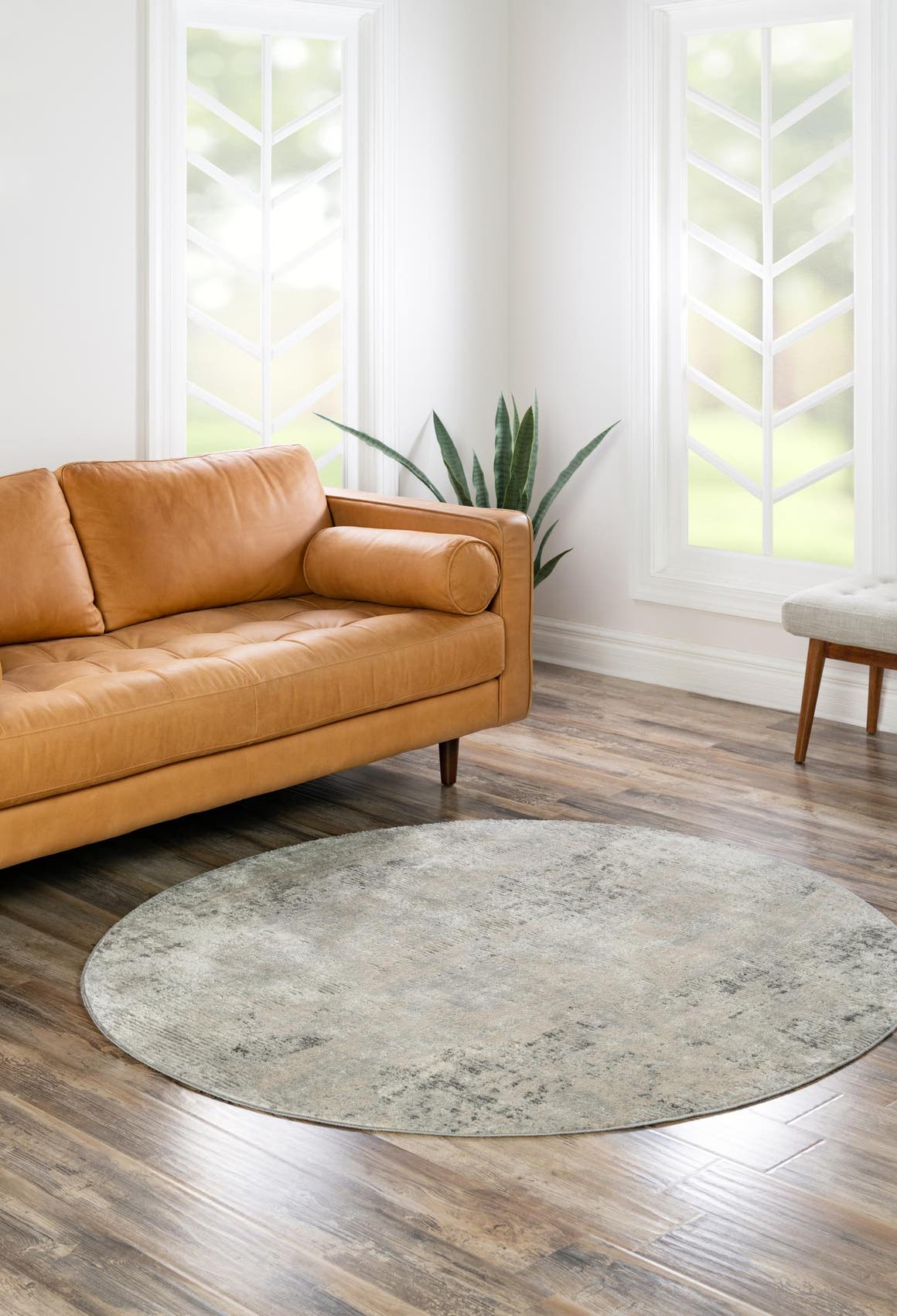 Gray 5' 3 x 5' 3 Caspian Round Area Rug 60% Polypropylene & 40% Polyester With Cotton Backing Modern Chic Carpet for Home Interior Design Decorating for Sale at Rug Engine