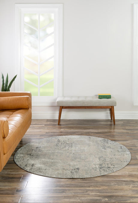 Gray 4' 1 x 4' 1 Caspian Round Area Rug 60% Polypropylene & 40% Polyester With Cotton Backing Modern Chic Carpet for Home Interior Design Decorating for Sale at Rug Engine