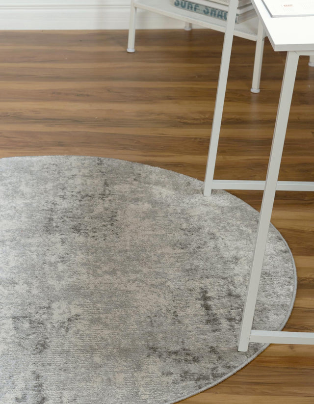Gray 5' 3 x 5' 3 Caspian Round Area Rug 60% Polypropylene & 40% Polyester With Cotton Backing Modern Chic Carpet for Home Interior Design Decorating for Sale at Rug Engine