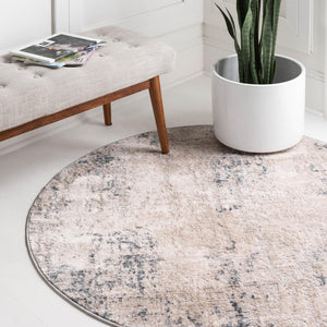 Bone 4' 1 x 4' 1 Caspian Round Area Rug 60% Polypropylene & 40% Polyester With Cotton Backing Modern Chic Carpet for Home Interior Design Decorating for Sale at Rug Engine