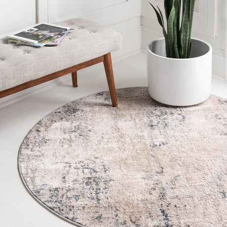 Bone 4' 1 x 4' 1 Caspian Round Area Rug 60% Polypropylene & 40% Polyester With Cotton Backing Modern Chic Carpet for Home Interior Design Decorating for Sale at Rug Engine