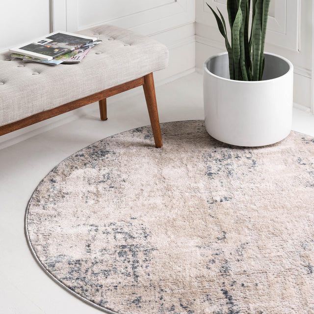Bone 4' 1 x 4' 1 Caspian Round Area Rug 60% Polypropylene & 40% Polyester With Cotton Backing Modern Chic Carpet for Home Interior Design Decorating for Sale at Rug Engine