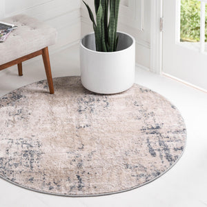 Bone 4' 1 x 4' 1 Caspian Round Area Rug 60% Polypropylene & 40% Polyester With Cotton Backing Modern Chic Carpet for Home Interior Design Decorating for Sale at Rug Engine