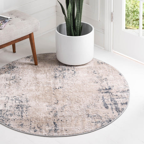 Bone 4' 1 x 4' 1 Caspian Round Area Rug 60% Polypropylene & 40% Polyester With Cotton Backing Modern Chic Carpet for Home Interior Design Decorating for Sale at Rug Engine